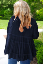 Navy Blue Frill Tiered Patchwork Ribbed Trim Flowy Plus Size Top Plus Size Tops b51820186b93e064