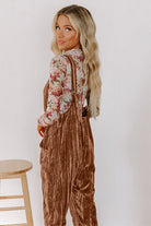 Chicory Coffee Velvet Adjustable Straps Patched Pocket Sleeveless Jumpsuit Jumpsuits b51dc76dfd8579cf