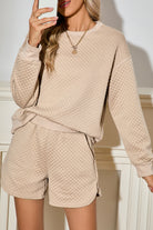 Parchment Diamond Quilted Plain Pullover and Shorts Set Two Piece Shorts Sets b539783c6f39862c