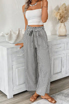 Black Striped Frill Knot Waist Decor Pants Pants b56220db6f6a1161