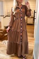 Chestnut Floral Patchwork Notched Neck Long Sleeve Maxi Dress Maxi Dresses b564b5df0f07f218