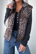 Brown Leopard Quilted Full Zipper Casual Puff Vest Coats b5a1572aff08540e