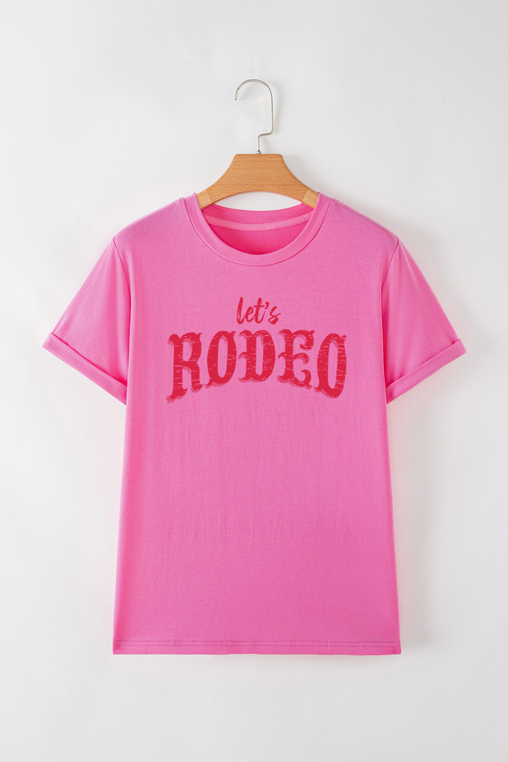 Rose Red Lets Rodeo Crew Neck Heat Transfer Printing Graphic Tee Graphic Tees b5b5804989ce914f