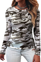 Green Camouflage Print Slim Fit Long Sleeve Top Long Sleeve Tops b5e1e72f2fedf5d2