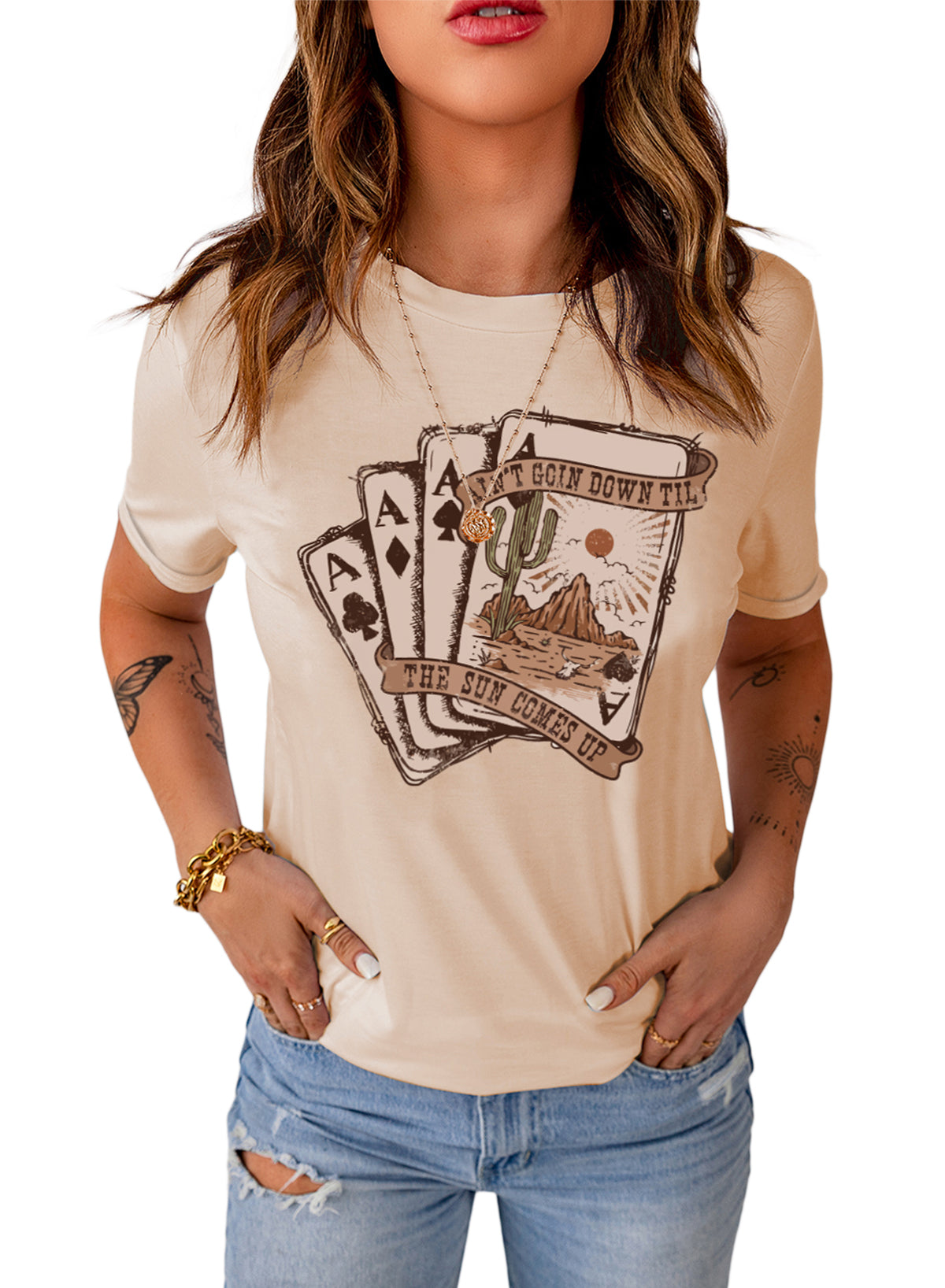 Khaki Western Poker Card Graphic T Shirt Graphic Tees b5e6a3de85a789e8