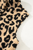 Khaki Leopard Sherpa Button Front Collared Plus Size Vest Jacket Plus Size Outerwear b5fba37b9d42baa9