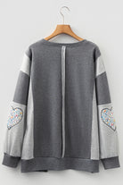 Dark Grey Floral LOVE Graphic Patchwork Uneven Hem Sweatshirt Sweatshirts & Hoodies b614aa9f1f929c62