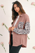 Dark Khaki Leopard Patchwork Twisted Ribbed Casual Shacket Jackets b623a6155e552a16