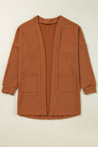 Chestnut Textured Knit Side Pockets Open Front Cardigan Cardigans b624a7a62529b008