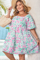 White Floral Print Ric-rac Trim Square Neck Plus Size Mini Dress Plus Size Dresses b63fac768d1b0670