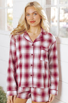 Red Retro Plaid Long Sleeve Shirt Drawstring Shorts 2pcs Lounge Set Loungewear Set b656012a57e53c4d