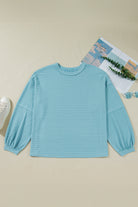 Light Blue Textured Drop Shoulder Plus Size Knit Top Plus Size Tops b67819a2beef07f8