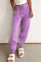 Lilac Tie Elastic Waist Solid Color Patchwork Jogger Pants Pants b6c30ae19c957157