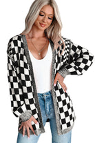 Orange Checkered Open Front Drop Shoulder Cardigan Cardigans b6c861fe1d3f57ba