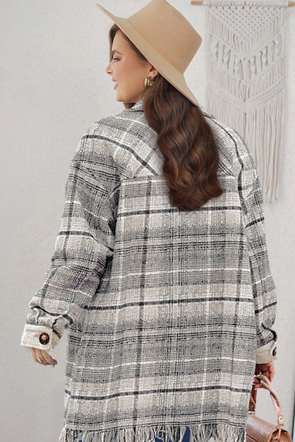 Gray Plus Size Macrame Plaid Coat Plus Size Outerwear b706f3ee40ed8a68
