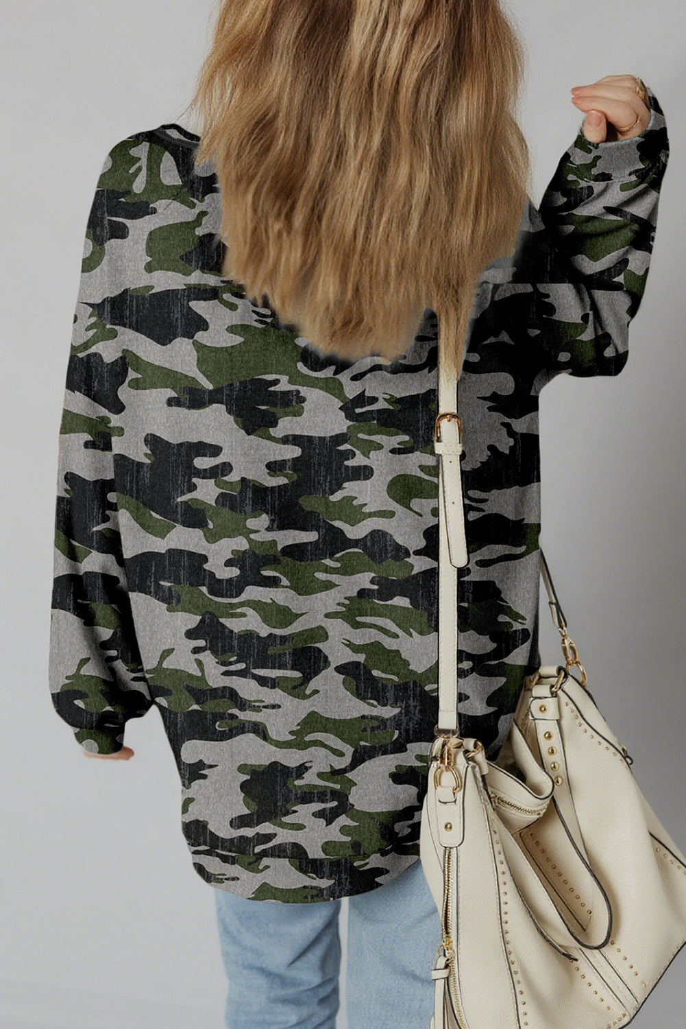 Green Camouflage Print Exposed Seam Drop Shoulder Sweatshirt Sweatshirts & Hoodies b73b41363d4f10bd