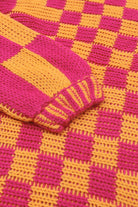 Orchid Petal Colorblock Checked Open Front Knitted Cardigan Cardigans b75b05cd4f255c86