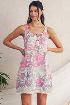 Multicolour Boho Floral Tassel Tie U Neck Mini Dress Short Dresses b79d140dbf16e6d7