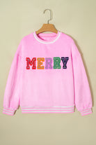 Sachet Pink Merry Letter Pattern Plush Pullover Long Sleeve Tops b7dc324da3eb0bae