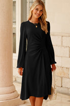 Black Plain Lantern Sleeve Midi Dress Midi Dresses b831dc8600dfa0b9