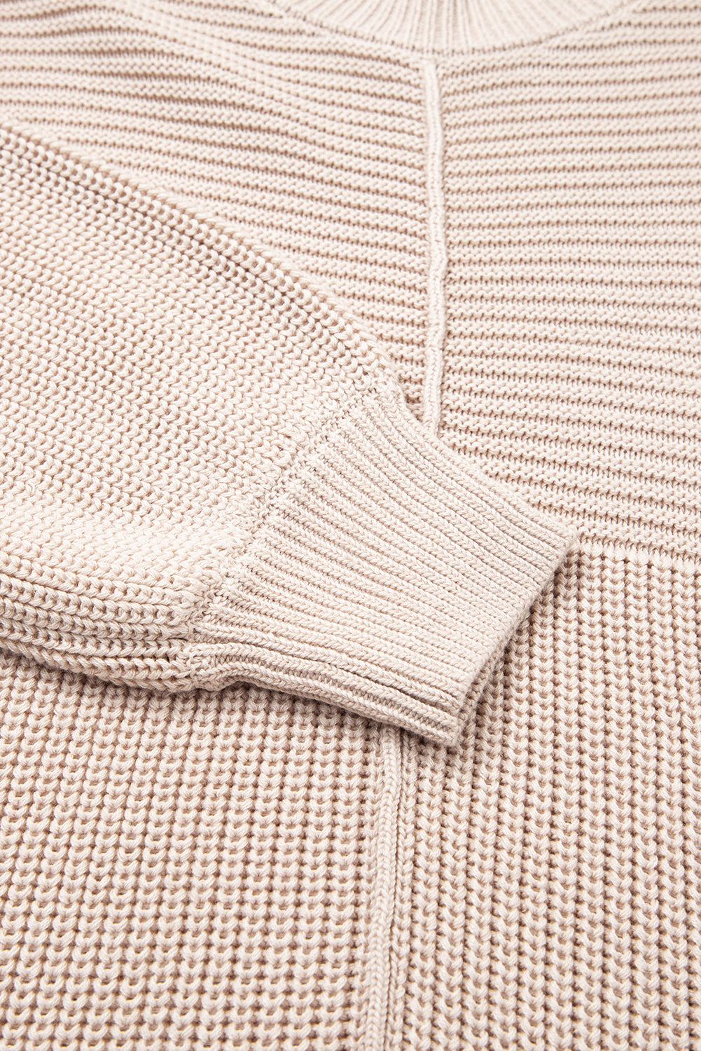 Parchment Mixed Texture Patchwork Knitted Lantern Sleeve Sweater Sweaters b861587c9a669848