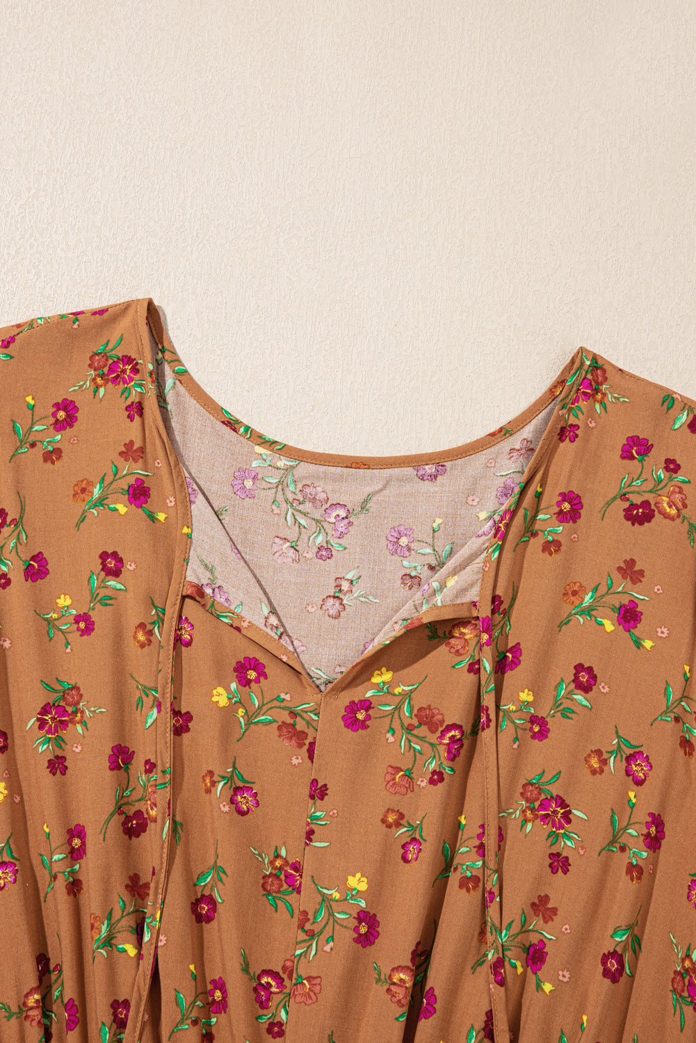 Brown Plus Size Floral Split V Neck Ruffled Sleeve Tiered Maxi Dress Plus Size Dresses b869675b0f4b160e