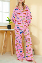 Pink Cheetah Print Shirt and Wide Leg Pants Pajama Set Loungewear Set b8895f02016fa8fa