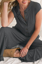 Black White Striped Button Sleeveless Jumpsuit Jumpsuits b8a6ce42bd60f393