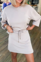 Racing Red Solid Color Drop Shoulder Pullover Drawstring Mini Skirt Set Two Piece Skirt Sets b8df32a7f9bcafbd