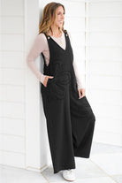 Black Solid Color Raw Seam Big Flower Patched Loose Overall Jumpsuit Jumpsuits b8f2797a44135f5f