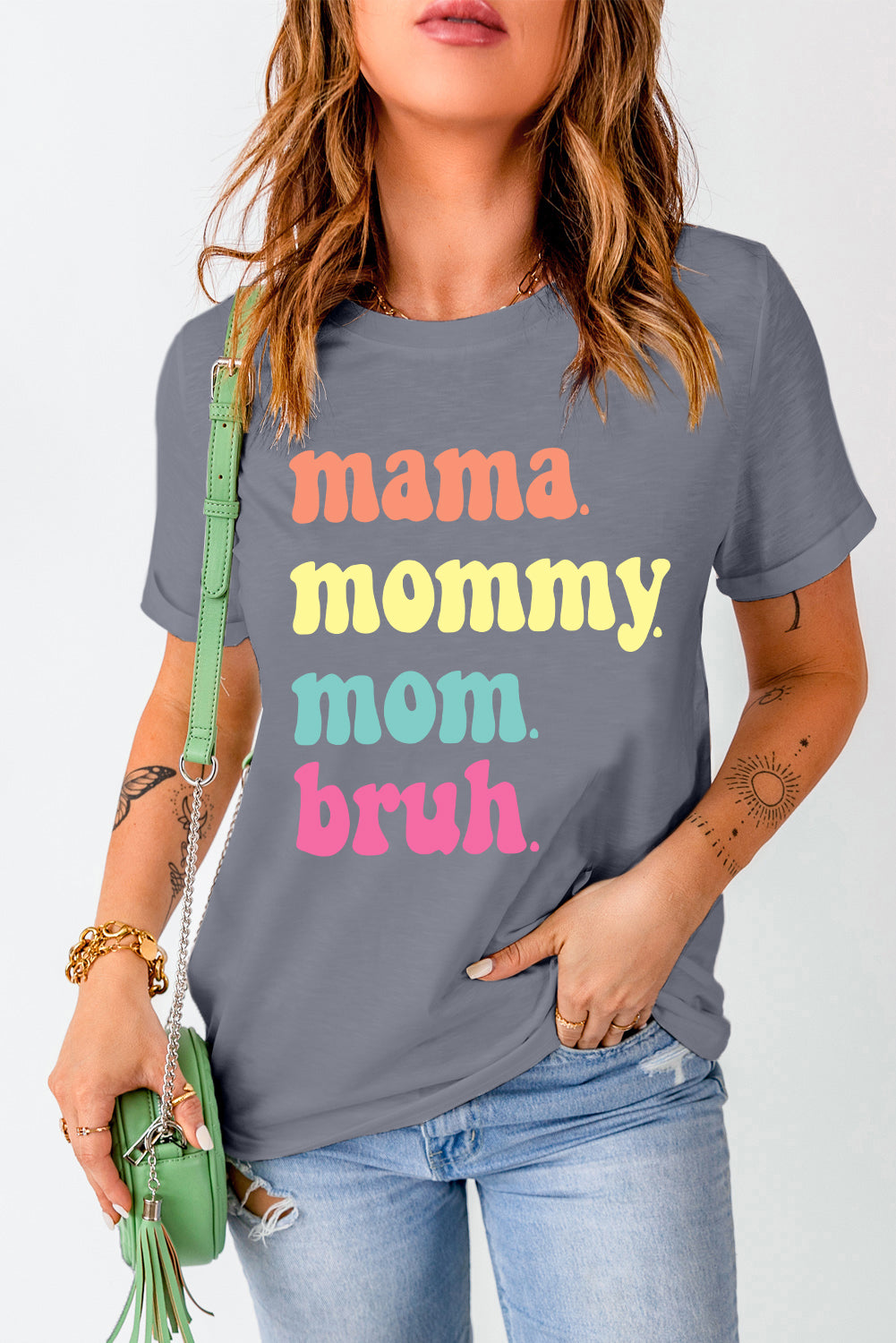 Gray Mama Letter Print Crew Neck Graphic Tee Graphic Tees b916b278a2f2723b