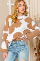 Khaki 60s Floral Pattern Ribbed Trim Pullover Sweater Sweaters b9339a9f914ab906