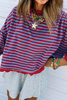 Red Stripe Exposed Seam Contrast Ribbed Trim Oversize Sweatshirt Sweatshirts & Hoodies b948ac8aafdb1a6d