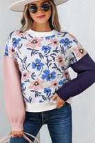 Khaki Vibrant Floral Contrast Colorblock Sleeve Pullover Sweater Sweaters b949bcce119f9cbd