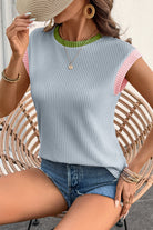 Pink Colorblock Corded Crew Neck Tee T Shirts b94aa8ebdb8c06fd