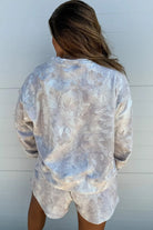 Beige Abstract Maple Leaf Print Long Sleeve Top Elastic Waist Shorts Set Two Piece Shorts Sets b9cc0210ed0c4115