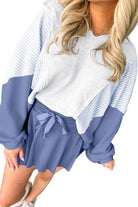 Light Grey Oversized Striped Colorblock Dolman Sleeve Collared Casual Top Long Sleeve Tops b9db8f1c05a0af99