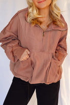 Camel Exposed Seam Side Pockets Half Zipper Baggy Sweatshirt Sweatshirts & Hoodies ba396e3c276130ad