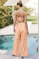 Pink Boho Floral Bandeau Top and High Waist Wide Leg Pants Set Two Piece Pants Sets ba4d5a5b26727153