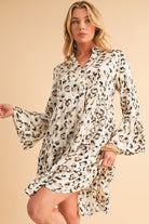 Khaki Leopard Button V Neck Pocket Flowy Mini Dress Short Dresses ba6b21ae73d31dfd