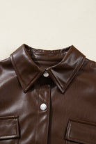 Chicory Coffee Flap Pocket Drawstring Hem Leather Jacket Jackets ba7626efa1395ba4