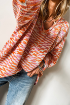 Orange Vibrant Abstract Print Drop Shoulder V Neck Oversized Sweater Sweaters baca684c71e63478