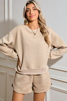 Parchment Diamond Quilted Plain Pullover and Shorts Set Two Piece Shorts Sets bad1ebc1e1f6ab54