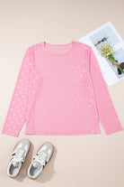Pink Plus Size Bow Embroidered Mesh Long Sleeve Top Plus Size Tops baefb04a08c9c30d