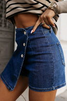 Bluing Asymmetric Wrapped Buttoned High Waist Denim Shorts Shorts baf8e7be8c081e74