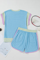 Beau Blue Colorblock Cap Sleeve Top and Shorts Set Two Piece Shorts Sets bb49885967162907