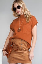 Oatmeal Patch Pocket Ribbed Knit Short Sleeve Sweater Knit Tops bb5377917a68c110