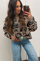 Brown Colorblock Bow Pattern Drop Sleeve Sweater Sweaters bb56b385e10e2f3d