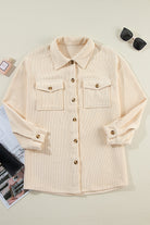 Oatmeal Corduroy Flap Pocket Button Up Shacket Jackets bb7ff5186e6283e5