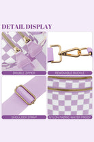 Pink Checkered Print Wide Strap Large Crossbody Bag Crossbody Bags bbb089cedd3e9e98